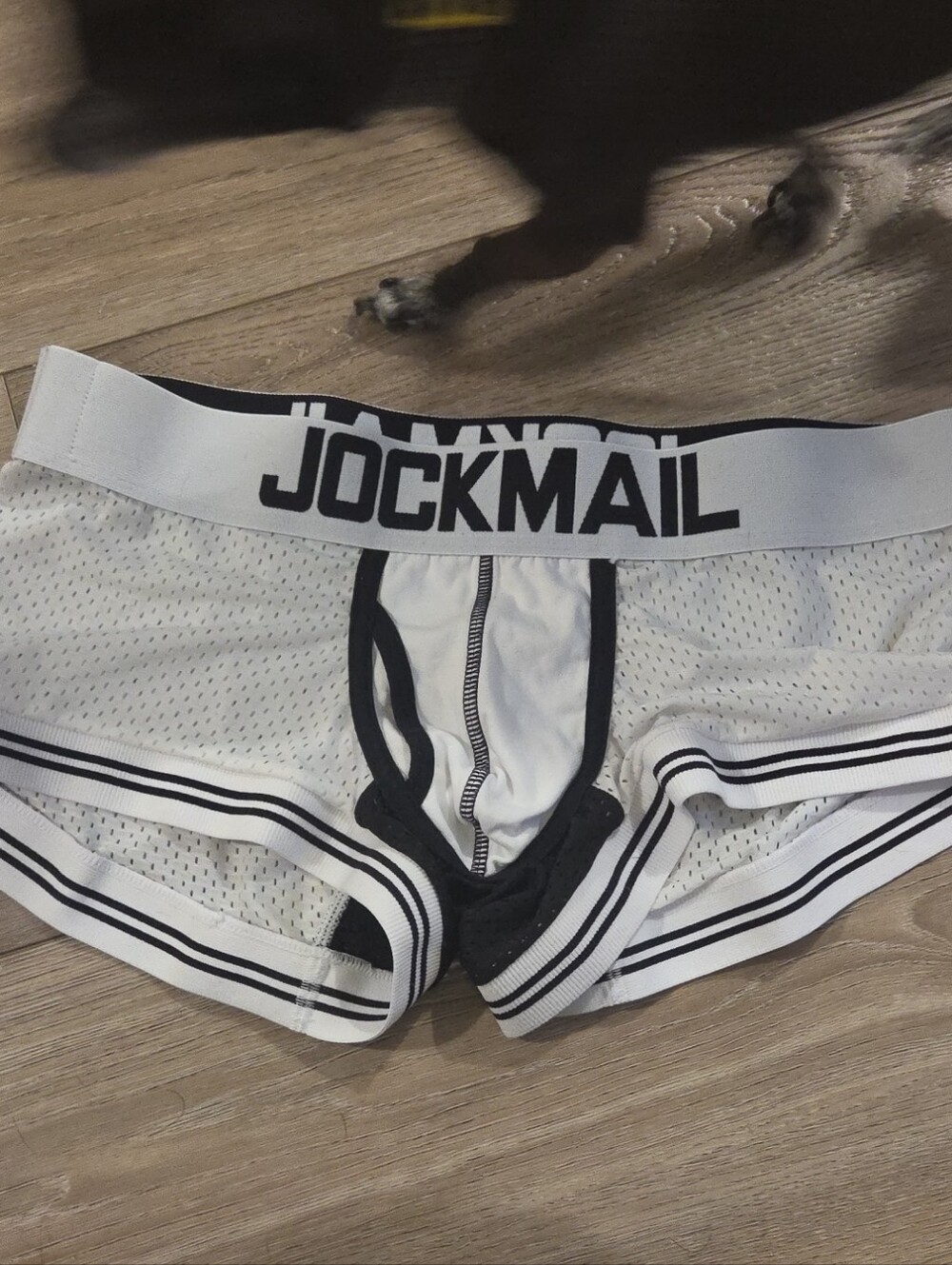 Jockmail White Mesh Boxer Brief with Black Trim
